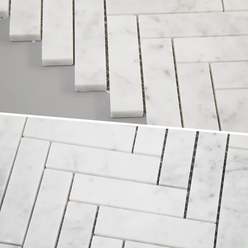 Vista 4 de Azulejo de mosaico de mármol de Carrara blanco, azulejo de mármol de 1 x 3 pulgadas, pulido para salpicaduras de cocina, baño, pared y piso, 5