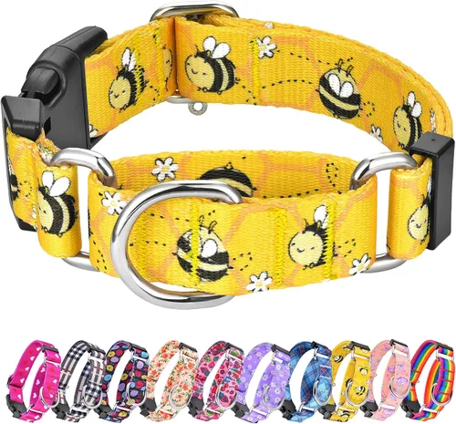 Vista 16 de Hikiko - Collar de cuadros para perros con collar ajustable de nylon Martingale con hebilla de liberación rápida (Pluma de beige, X-Pequeño)
