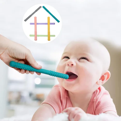 Vista 14 de Tubos de dentición huecos para bebés, niñas y niños, paquete de 6 tubos de silicona para bebés con mordida de lactancia, pajitas masticables