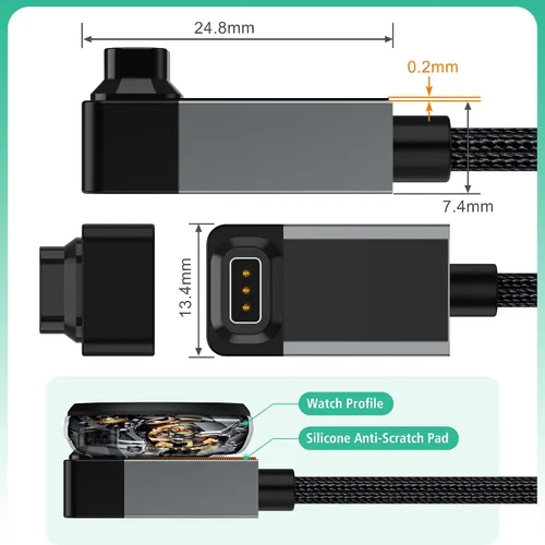 Vista 7 de AGVEE Cargador de 6.6 pies para reloj inteligente Coros, ángulo recto en Gris-oscuro