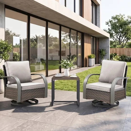 Vista 8 de Rilyson 3 Seat Outdoor Wicker Couch, Rattan Patio Sofa with Grey Cushions Brown/Grey