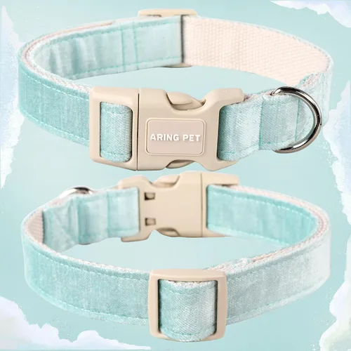 Vista 3 de Aring Pet Collar de algodón, ligero y ajustable, con hebilla de liberación rápida para perros pequeños, medianos y grandes, para cachorros, verde