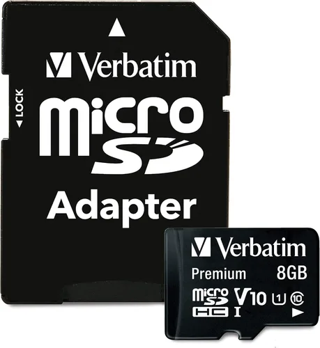 Vista 2 de Verbatim 8GB Tarjeta de Memoria Premium microSDHC con Adaptador UHS-I V10 Clase 10 Soporta Full HD (1080p) Velocidad U1 Calificada Hasta 80MB/s
