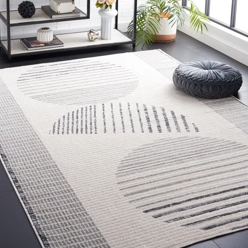 Vista 9 de Safavieh Alamo Collection ALM779F-28 - Alfombra de pasillo, 2 pies 2 pulgadas x 8 pies, color marfil y gris, diseño moderno, no desprende pelusa