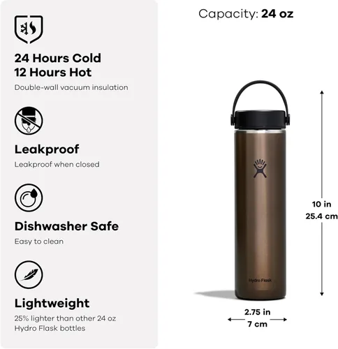 Vista 4 de Hydro Flask 24 Oz Botella de agua de la serie Trail ligera con tapa Flex ancha Obsidian - Botella de agua para senderismo