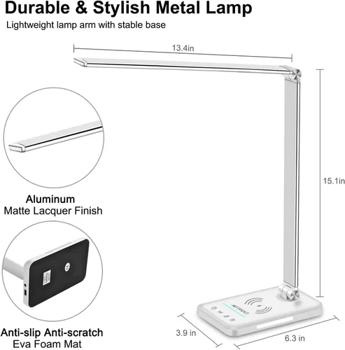 Vista 7 de AFROG - Lámpara LED de escritorio multifuncional con cargador inalámbrico, puerto de carga USB, 5 modos de iluminación, 5 niveles de brillo, control