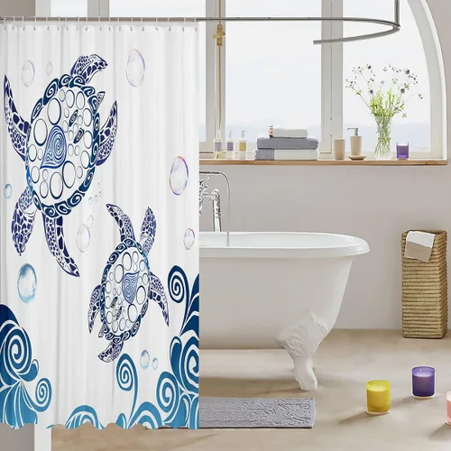 Vista 9 de Cortina de ducha de baño de mármol, cortina de ducha de tela gris y blanca con ganchos, arte único estampado de teñido anudado 3D, accesorios