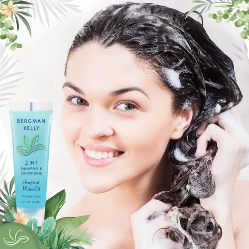 Vista 4 de Bergman Kelly - Champú y acondicionador 2 en 1 tamaño viaje - 0.5 fl oz, 200 PK, cascada tropical - Deleite a sus invitados con amenidades de champú