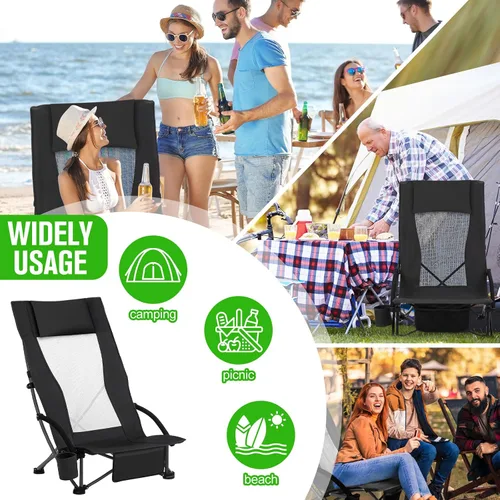 Vista 7 de Spiareal Paquete de 2 sillas de respaldo alto para adultos con reposacabezas, bolsa de transporte, mochila portátil, silla de playa plegable, 300