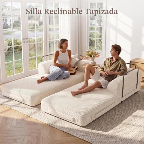 Vista 5 de Sofá cama convertible Cloud sin huesos, sofá de piso de 177,8 cm, 4 en 1, plegable, acomodado, sofá de 2 plazas, sofá cama de espuma de alta