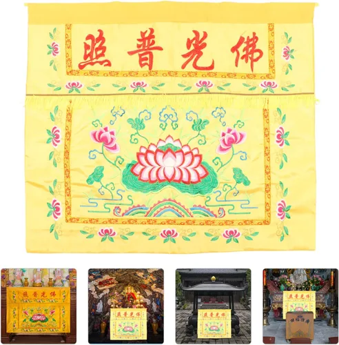 Vista 7 de Garneck Mantel de tela para mesa, falda de templo, accesorio de mesa, budista, decorativo, Buda, bordado, adorno, festival, adoración, suministros