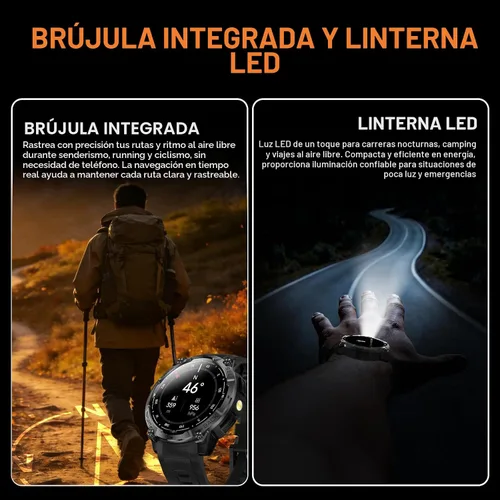 Vista 10 de Reloj inteligente militar resistente para hombre con GPS, reloj AMOLED de seguimiento de fitness de 1.43 pulgadas con llamada Bluetooth Negro