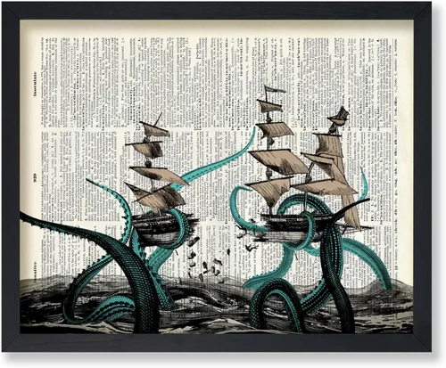 Vista 15 de Poster Master Póster de pulpo para parejas, póster de diccionario, arte Kraken, regalo romántico para él, ella, amantes, decoración náutica