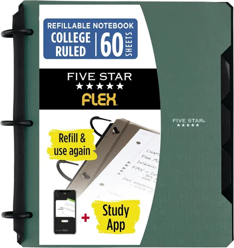 Vista 12 de Five Star Flex - Cuaderno recargable + aplicación de estudio, papel rayado universitario y carpeta de anillos TechLock de 1 pulgada con bolsillos