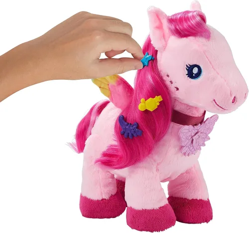 Vista 5 de Mattel Barbie A Touch of Magic - Juguete de peluche Pegaso Walk & Flutter, peluche para caminar de 11 pulgadas con accesorios para el cabello