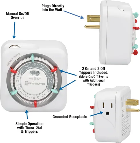 Vista 2 de Intermatic temporizador mecánico para tareas pesadas, TN311, Blanco Paquete de 2