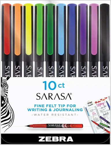 Vista 6 de Zebra Pen Sarasa Marcador de punta fina, punta de aguja, 0.8 mm, colores de tinta surtidos, paquete de 4 Variado
