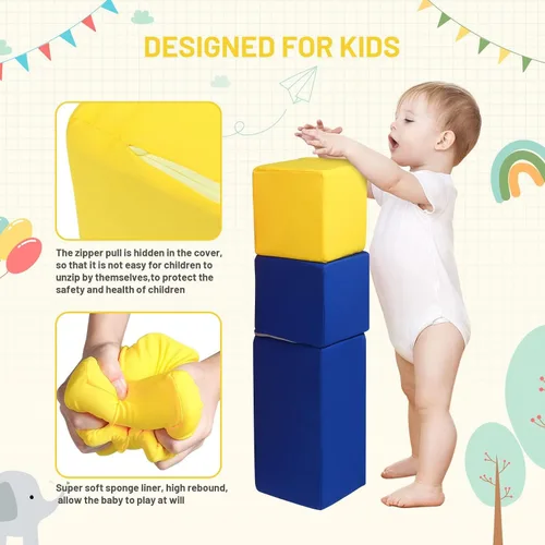 Vista 9 de Bloques de espuma para niños pequeños, bloques de construcción suaves para niños pequeños, bloques apilables coloridos para niños, 7 piezas