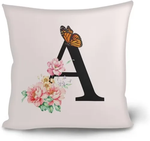 Vista 18 de Fundas de almohada decorativas del alfabeto, fundas de almohada con estampado floral de la letra B, fundas de almohada cuadradas suaves, fundas
