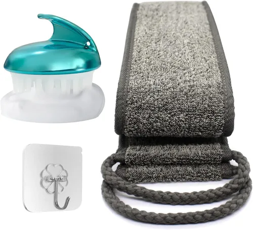 Vista 7 de Depurador de espalda de lufa, depurador de espalda exfoliante de 35.4 pulgadas para baño y ducha, para hombres y mujeres, limpiador Luffa