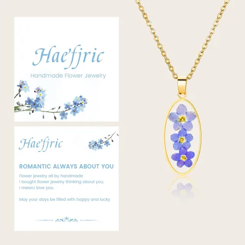 Vista 73 de Collar de flores silvestres prensadas con encaje de Forget-Me-Not y Queen Anne Collar de flores prensadas de oro Collares hechos a mano