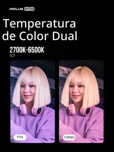 Vista 7 de Zhiyun MOLUS G60 60W COB LED luz de video 2700K-6500K iluminación de fotografía bicolor, compatible con control de aplicación Bluetooth