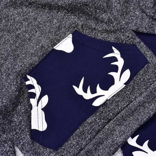 Vista 6 de Conjunto de 2 sudaderas con capucha con estampado de ciervo y bolsillo superior + pantalones largos a rayas para otoño