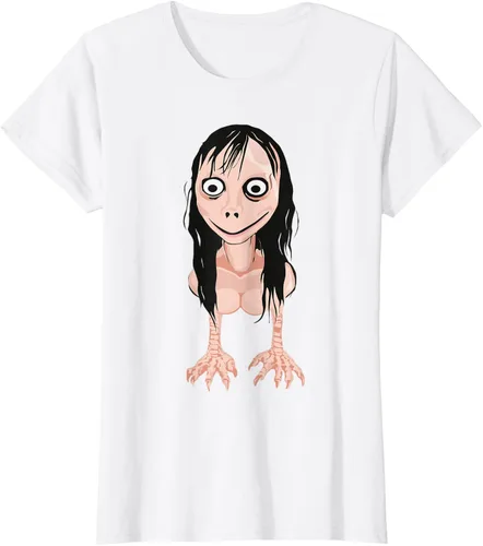 Vista 17 de Momo T Shirt - Camiseta de cara espeluznante - Camiseta de Halloween Momo, Negro, S