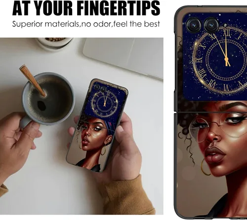 Vista 6 de Rossy Funda para Motorola Razr Plus 2023 para Moto Razr+ 2023 con patrón de niña africana para mujeres y hombres, ultra delgada, ligera