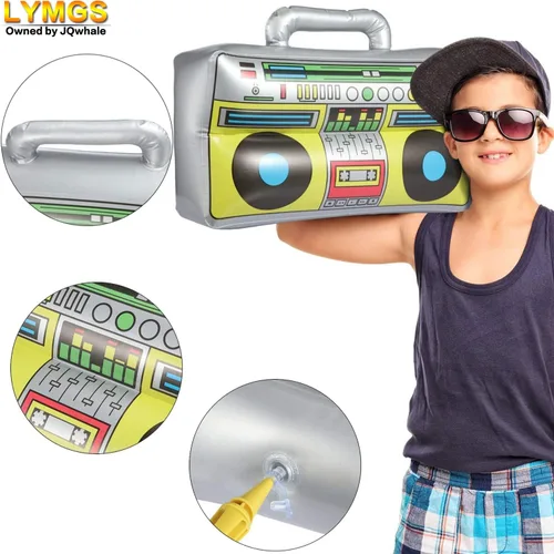 Vista 3 de Juguete inflable de 16 pulgadas para fiesta de radio Boombox, 16 pulgadas, grande, inflable, retro, 80s y 90, caja de bocina, decoración de globo