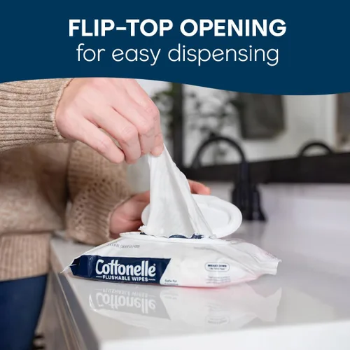 Vista 4 de Cottonelle Toallitas húmedas desechables sin fragancia, toallitas húmedas para adultos, 2 paquetes con tapa abatible, 42 toallitas por paquete