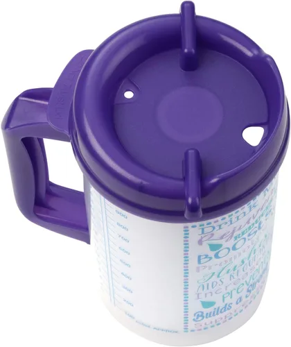 Vista 4 de Vaso de hospital con seguimiento de agua de bebida para medición diaria de ingesta con pajilla, taza de 32 onzas con tapa (morado)