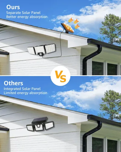 Vista 3 de Lepro Luces solares de seguridad para exteriores, sensor de movimiento 2 en 1, control remoto separado e integrado, IP65, impermeable, luces solares