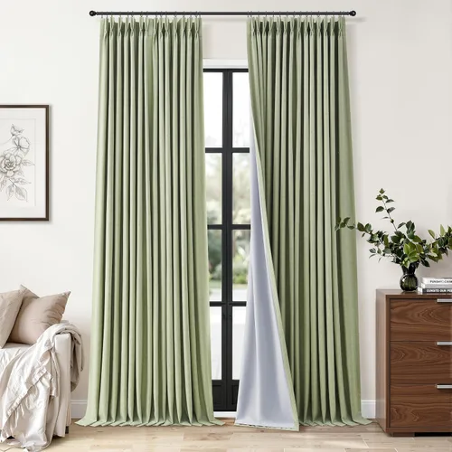 Vista 18 de Cortinas opacas plisadas de lino beige y blanco de 90 pulgadas de largo para dormitorio o sala de estar, juego de 2 paneles, oscurecimiento