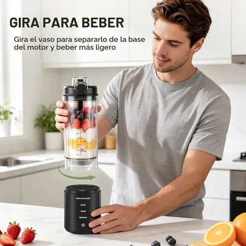 Vista 3 de Licuadora portátil exprimidor personal para batidos batidos con funda GZ50-3+Funda negra