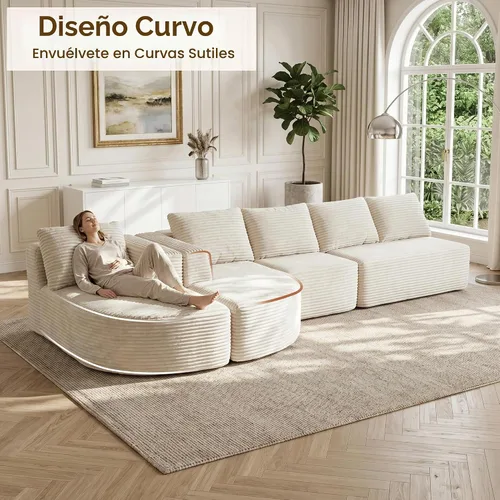 Vista 6 de Sofás seccionales Cloud de 144 pulgadas para sala de estar, moderno sofá modular en forma de U con diván, cómodo sofá sin estructura de asiento Beige