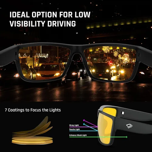 Vista 4 de TOREGE Gafas de sol deportivas polarizadas para hombres y mujeres, para ciclismo, correr, golf, pesca, gafas de sol TR26 Marco negro y lente nocturna