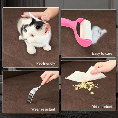 Vista 5 de ANARACHON Fundas de cojín de sofá con aspecto de cuero, juego de fundas de asiento de sofá, protector de muebles para sillón seccional, sofá biplaza