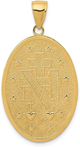 Vista 4 de Colgante de oro amarillo macizo de 14 quilates con diseño de Virgen María y Oración por Nosotros, 1.614 in x 0.827 in, Metal