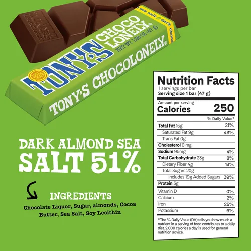 Vista 6 de Tony’s Chocolonely - Paquete de variedad de barras de chocolate arcoíris, chocolate belga oscuro y con leche con sal marina, caramelo, almendra