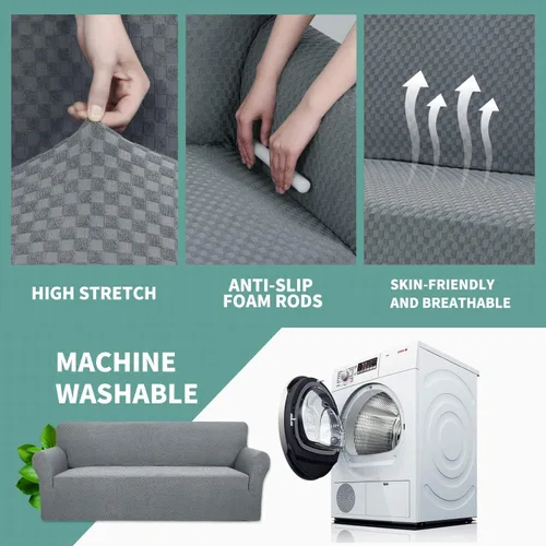 Vista 4 de YEMYHOM 1 funda para sofá de tamaño grande + funda otomana de tamaño grande (gris claro)