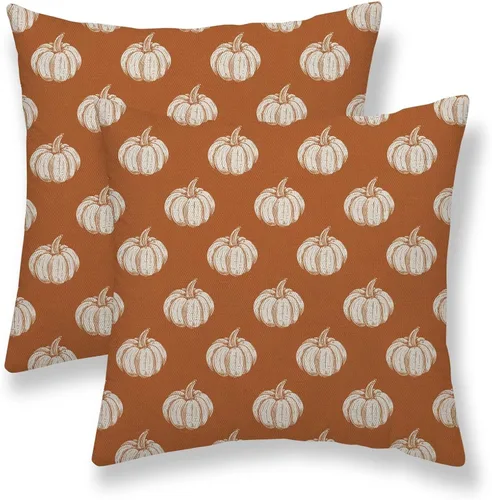 Vista 6 de Juego de 2 fundas de almohada de otoño de 16 x 16 pulgadas, con estampado de calabaza de otoño naranja quemado, fundas decorativas para cojín
