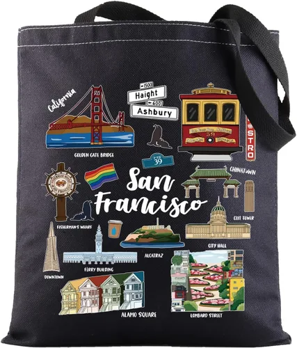 Vista 8 de BWWKTOP Bolsa de lona de San Francisco - Regalo de recuerdos de San Francisco - Bolsa de hombro y comestibles