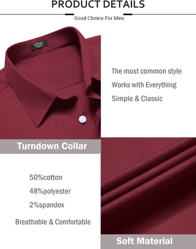 Vista 5 de COOFANDY Camisa de vestir con ajuste muscular para hombre, sin arrugas, manga larga, con botones