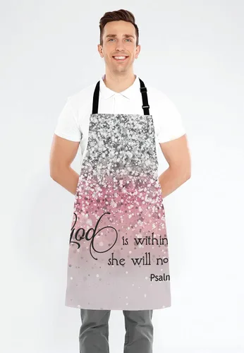 Vista 4 de Salmo 46:5 God is Within Her,She Will Not Fall- Delantal con versículo bíblico para el hogar, cocina, impermeable, cocina, horneado, jardinería