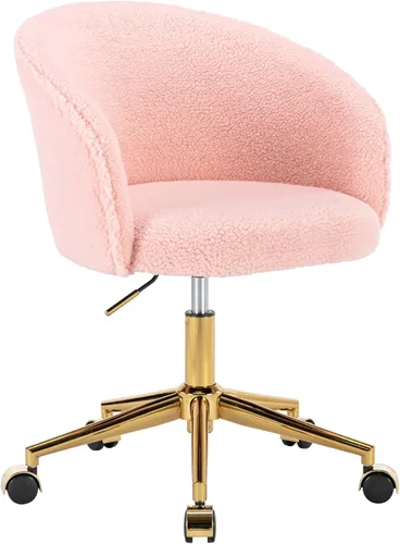 Vista 17 de KCC Silla de Tocador de Maquillaje de Tela de Pana, Sillón Giratorio Esponjoso Moderno con Ruedas, Tapizada Mullida de Altura Ajustable para Niñas