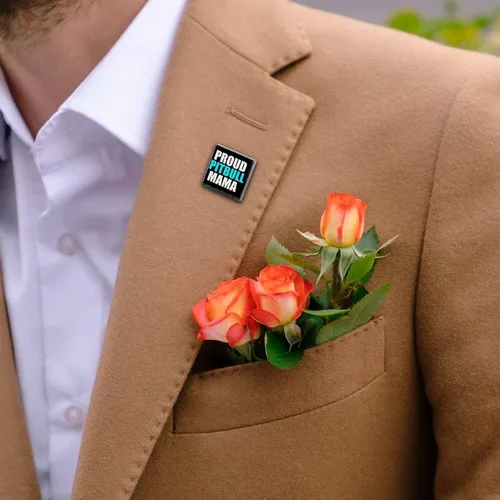 Vista 5 de Broche de insignia cuadrada con estampado de mamá orgulloso de Pitbull con solapa divertida decoración de botón para hombres y mujeres