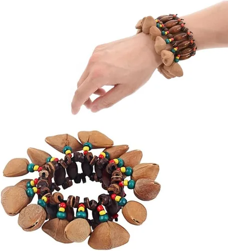 Vista 3 de Pulsera de concha de nuez, instrumento musical africano, campanilla de tuerca africana, accesorios de percusión, instrumento musical para hombre