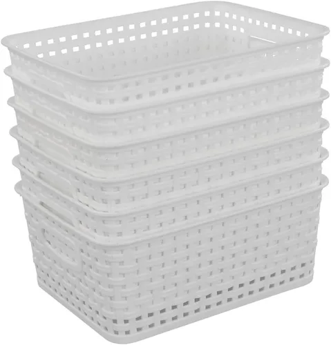 Vista 9 de Cesta de almacenamiento pequeña de colores, cesta de tejido de plástico, juego de 6