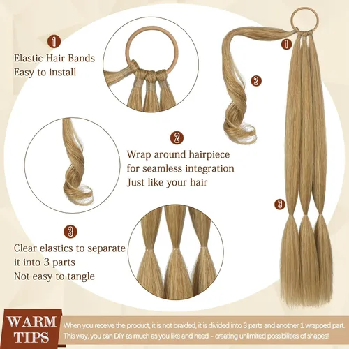 Vista 39 de SOFEIYAN Extensión de cola de caballo trenzada larga con banda elástica y mechón liso envolvente, extensiones de cabello naturales suaves